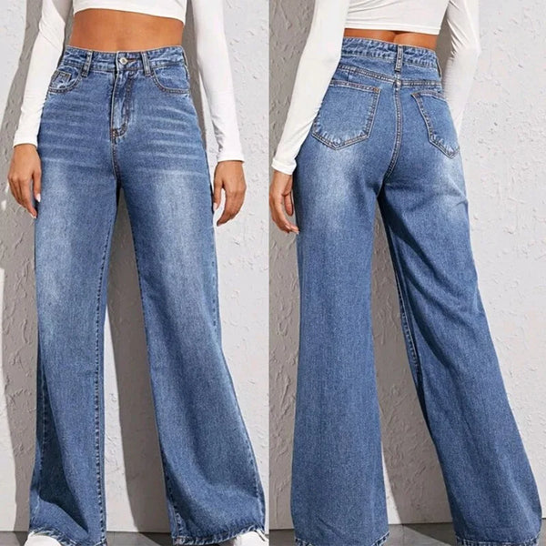 Elegant Wide Leg Denim Trousers for Women - Casual High Waist Jeans Outfit for Spring and Autumn - Perfect for Fall Outfits with Jeans and Styling Wide Leg Jeans